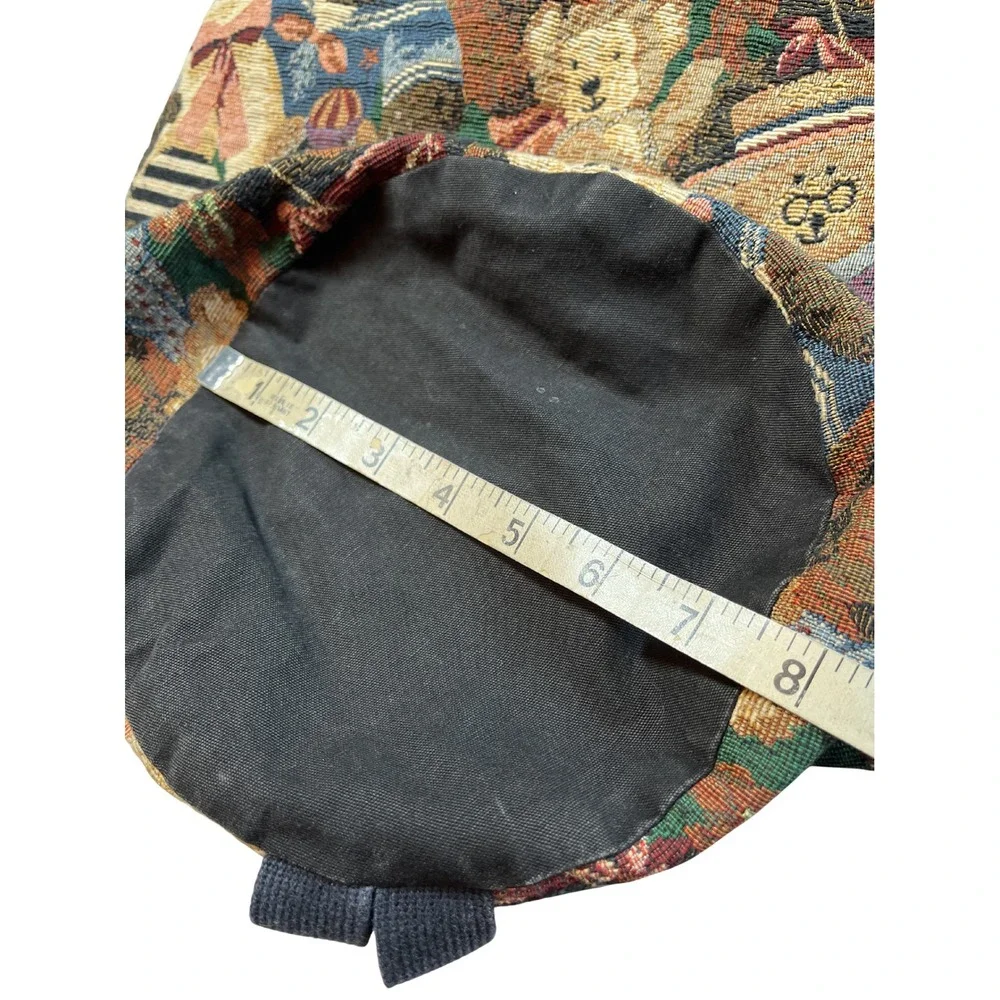 Vintage‎ 90s Teddy Bear Tapestry Bag Round Drawstring Backpack Kidcore Cottage